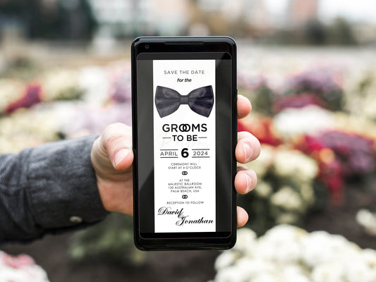 Grooms to be Digital Wedding e-invite Template, Prideful Wedding Invitation, Downloadable Phone Party Evite, Bow e-Invite, Mr and Mr wedding